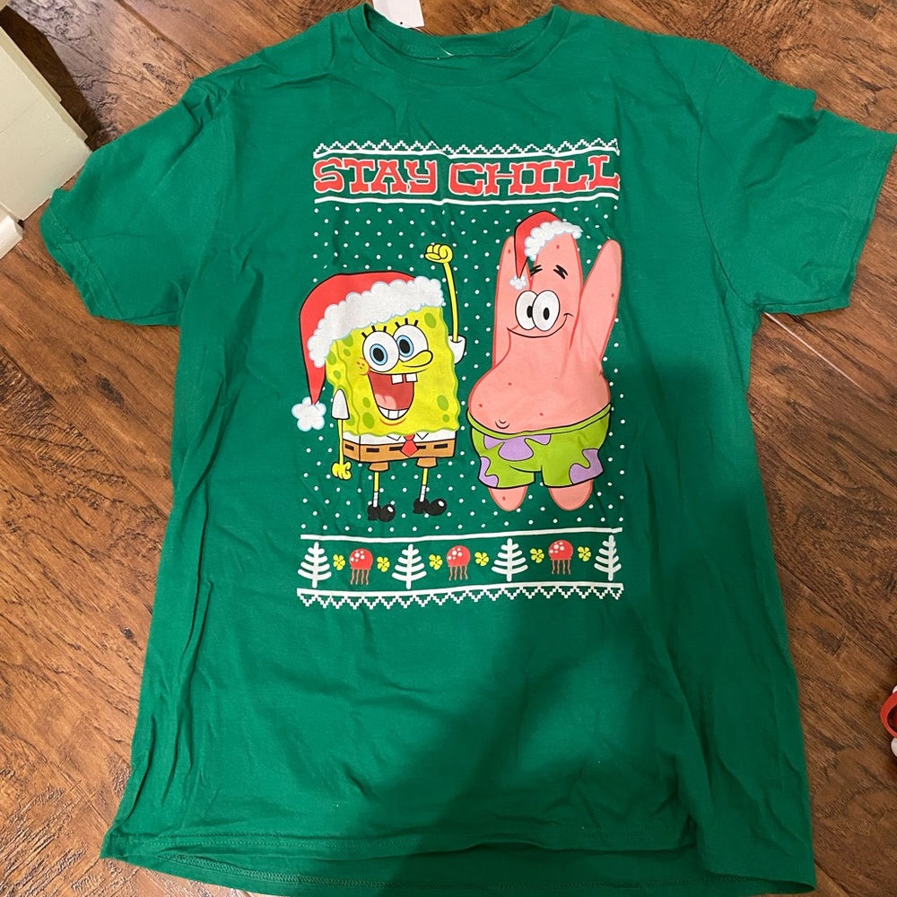 NWT Nickelodeon SpongeBob SquarePants Holiday Stay Chill T-Shirt